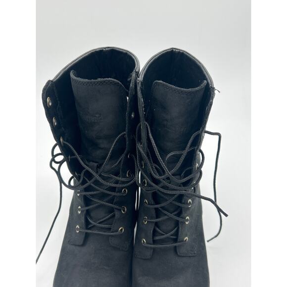 Timberland Women's Glancy Black Mid Lace-Up Heel Boots Size 8.5 OrthoLite Chunky - Picture 4 of 11